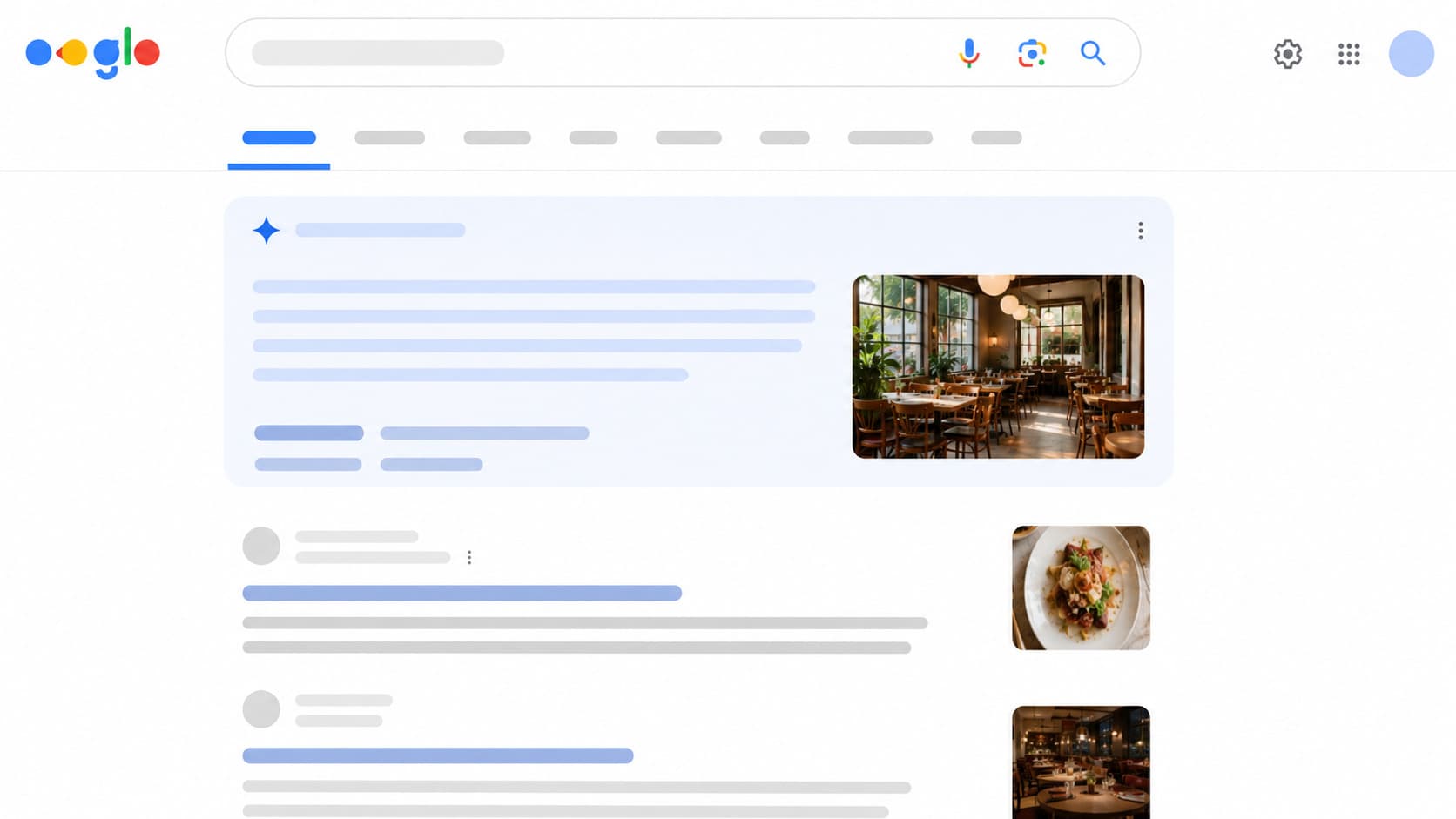 Google search result showing an AI Overview above classic results for a restaurant query