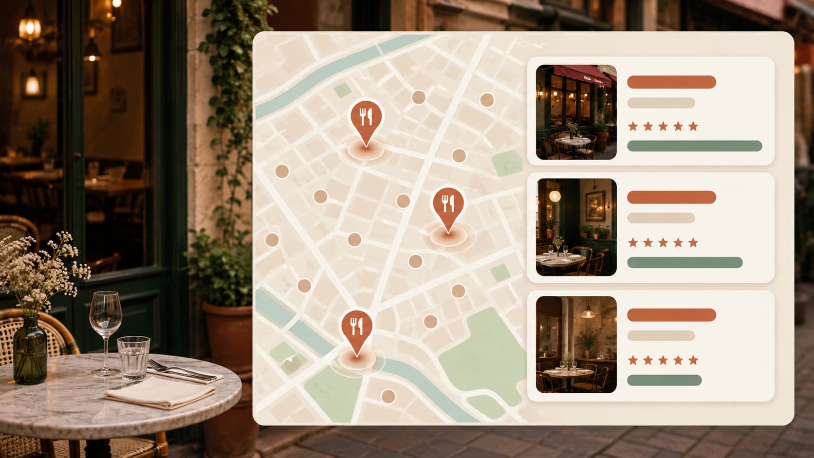 Local Pack Google Maps affichant trois restaurants avec leur nombre d'avis