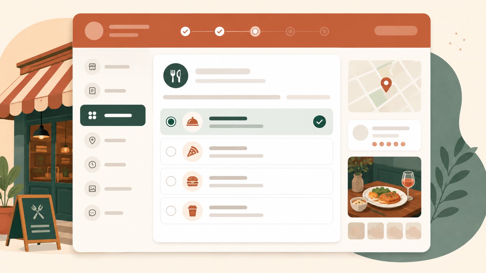 Google Business Profile category selection menu for a restaurant