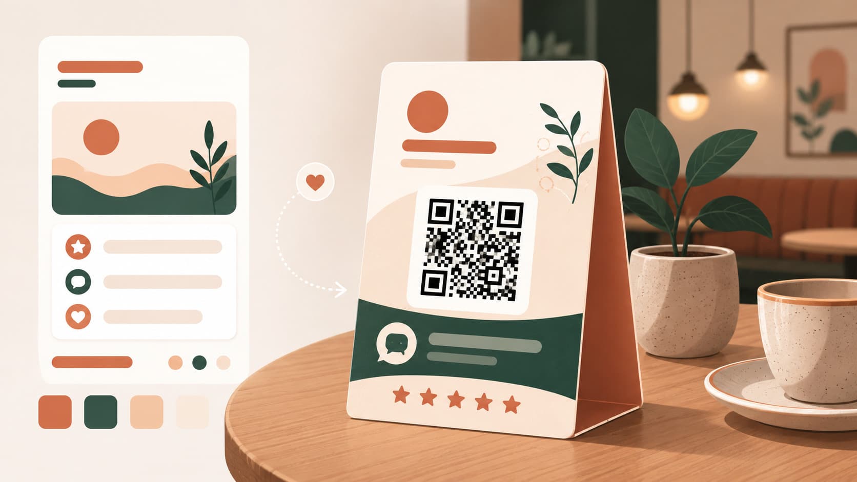 Google review QR code template printed on a table tent