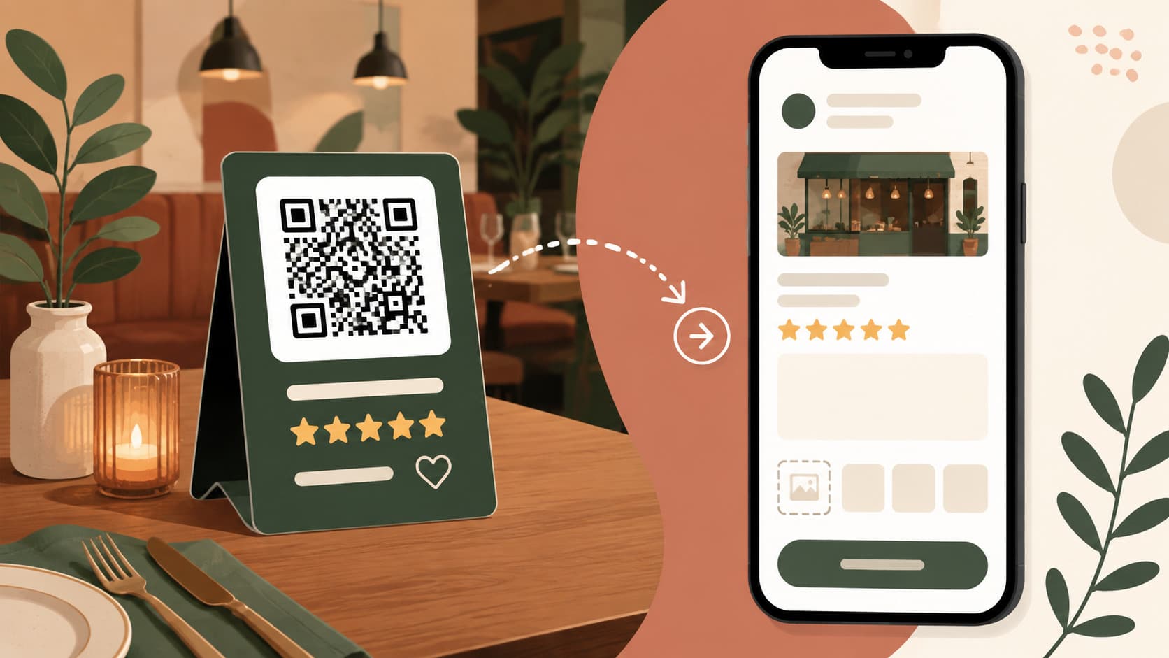 QR code on a restaurant table linking directly to the Google review page