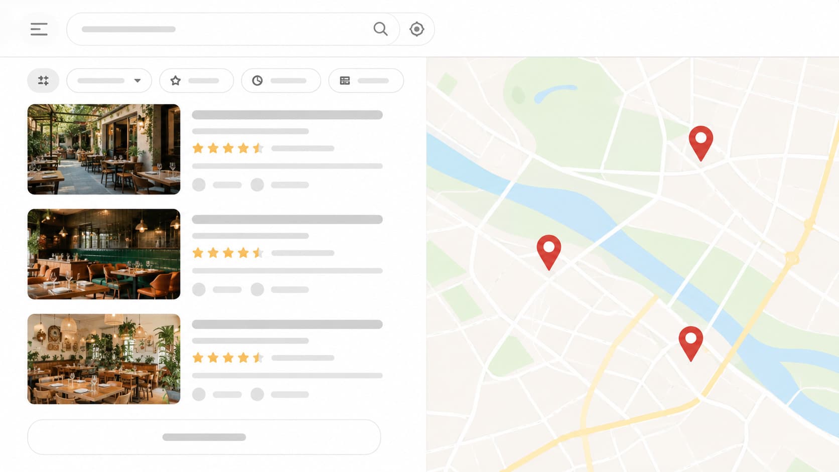 Google Maps Local Pack showing the ranking of three restaurants