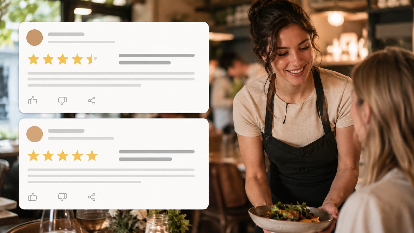Comparaison visuelle entre une note Google de 4,5 et une note de 5,0 étoiles