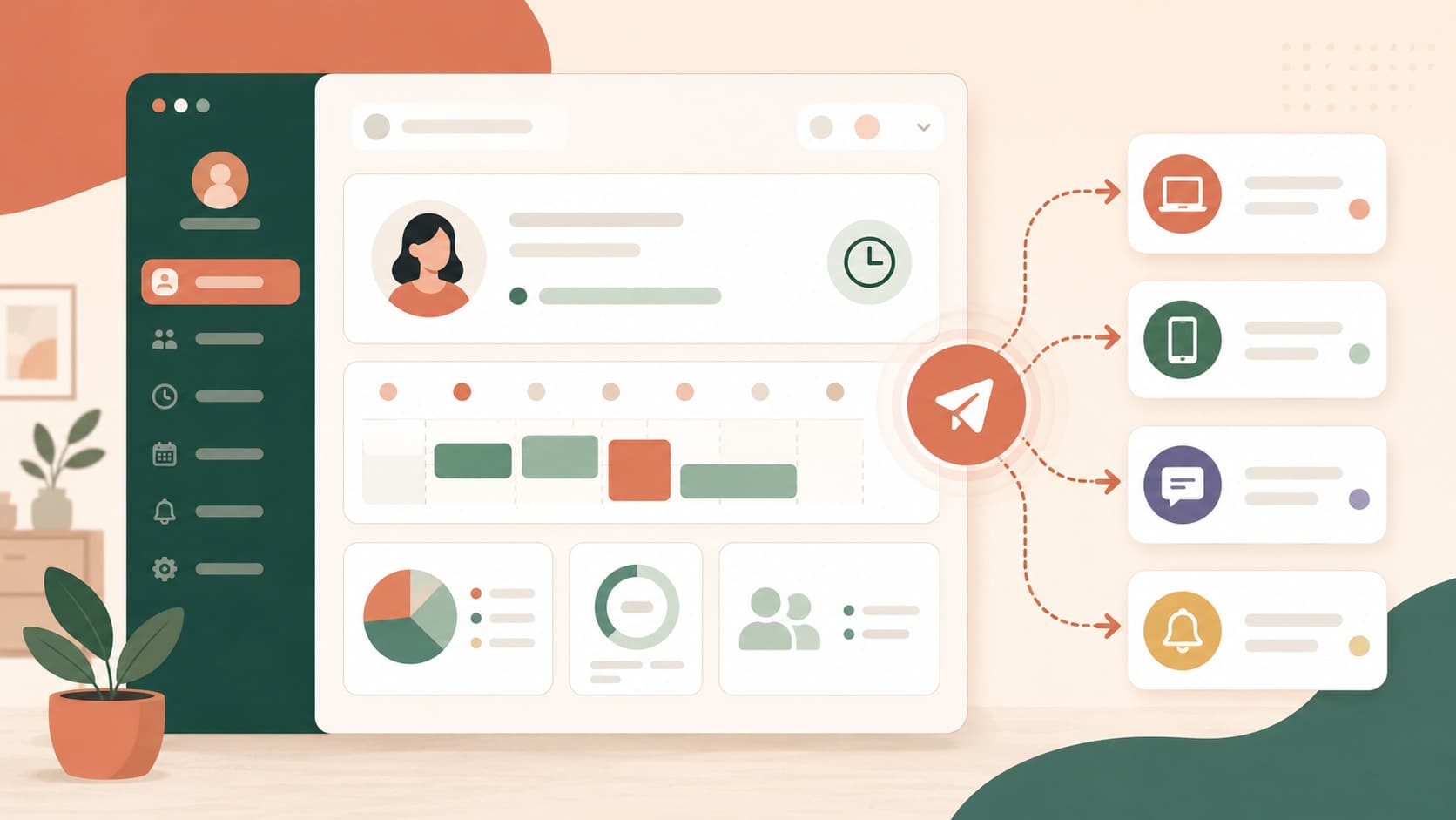 Presence management dashboard pushing an hours update out to several platforms