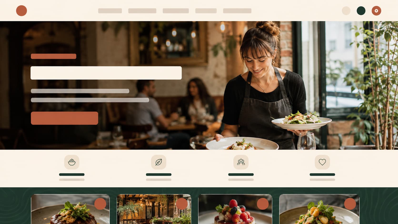 Restaurant website homepage with essential SEO elements highlighted