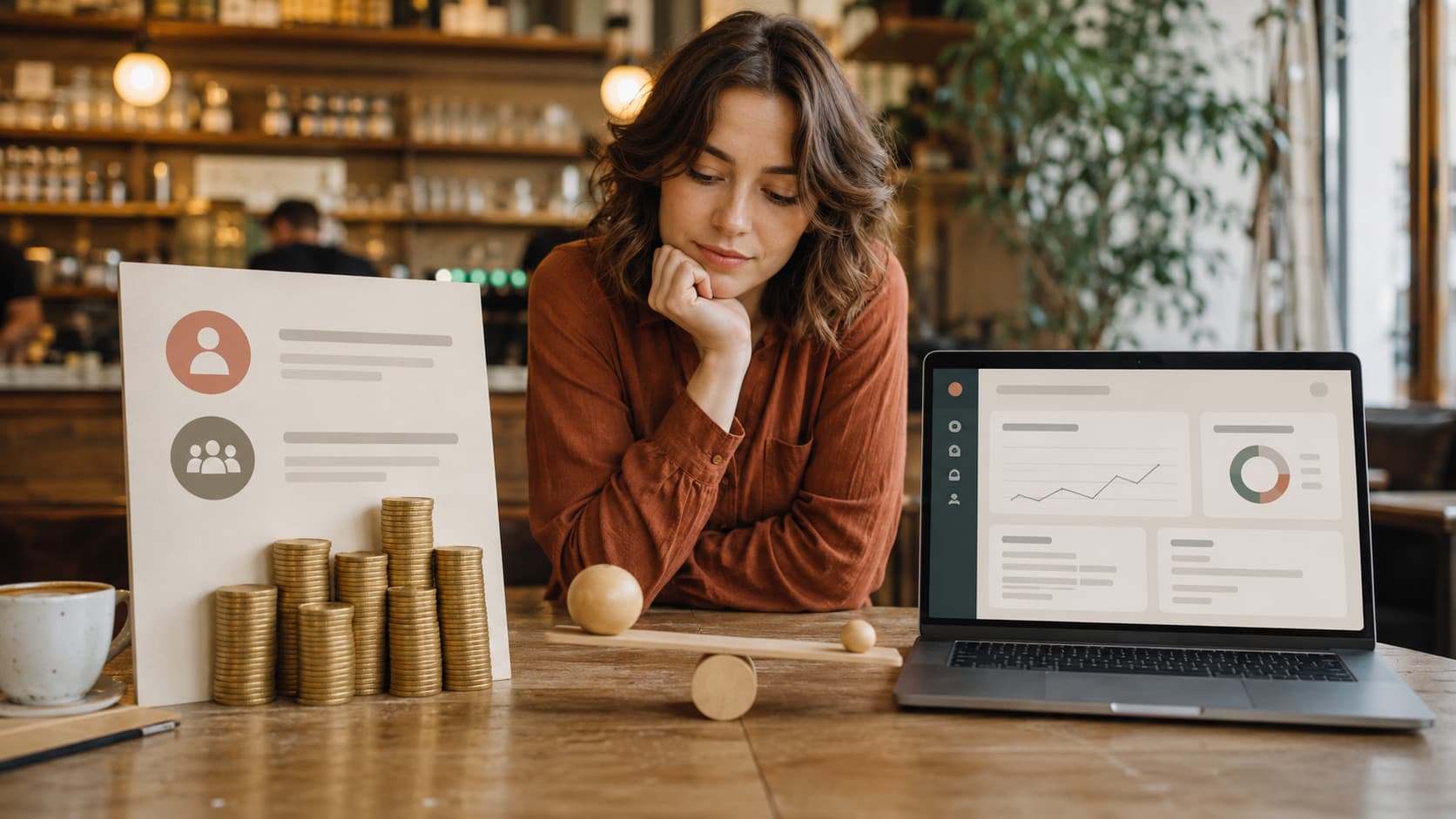 Balance comparant le coût d'une agence de e-réputation et d'un logiciel self-service
