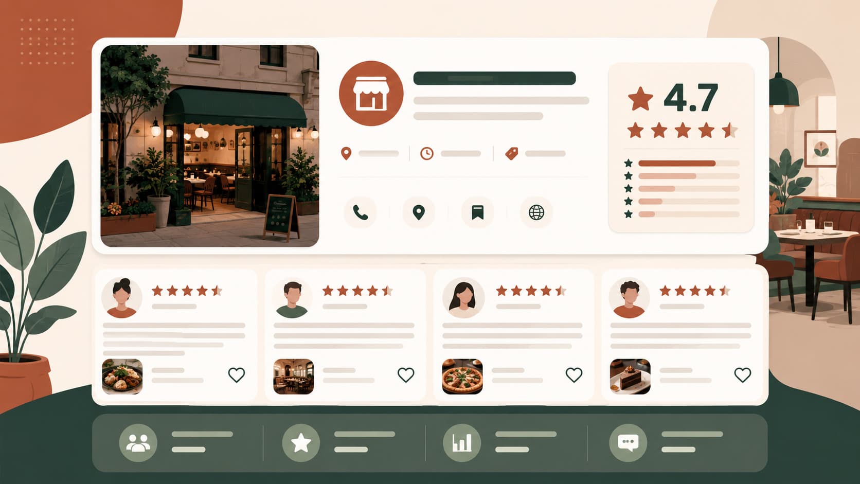 Fiche Google Business Profile d'un restaurant affichant sa note moyenne et ses avis clients