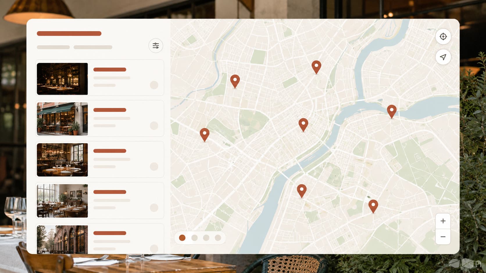 Interactive store locator map showing several locations of the same restaurant brand